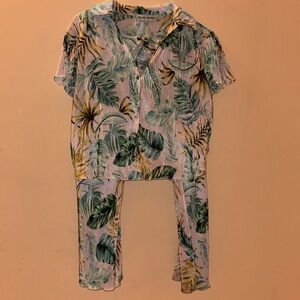 Almost Famous Two piece low rise button up/flare pants for modest fashion.